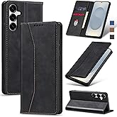 Jasonyu Flip Wallet Case for Samsung Galaxy S25 Plus/S25+,Leather Magnetic Folio Cover with Card Holder,Kickstand - TPU Shockproof Durable Protective Phone Case,Black
