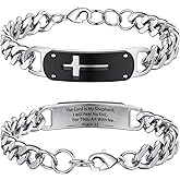 Lunvky Jesus Cross Bracelet for Men Boys, Stainless Steel Cuban Cross Chain Link Bracelets Bible Verse Christian Cool Jewelry Graduation Trendy Valentine gifts for Kids Teen Boy