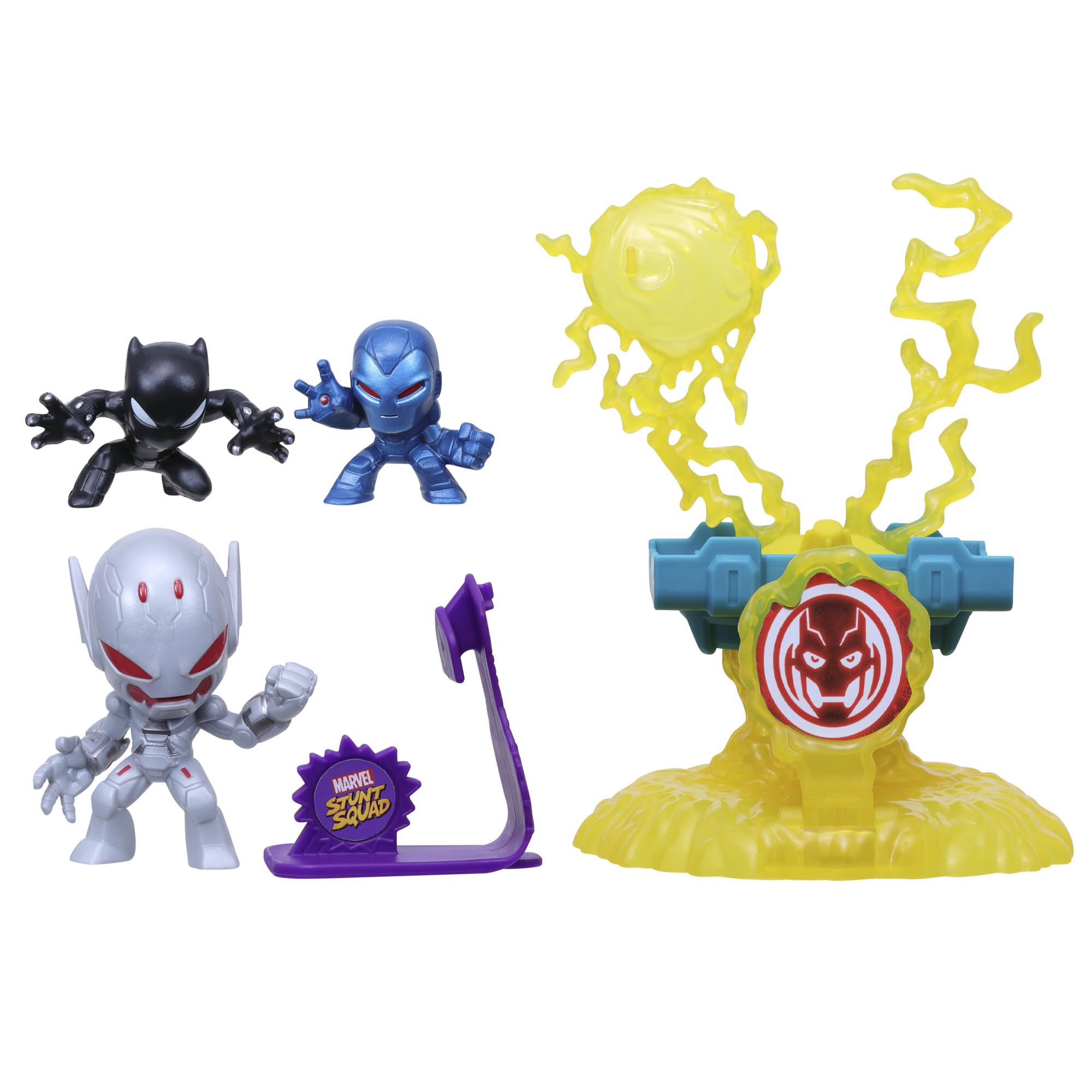 Hasbro Marvel Stunt Squad Villain Knockdown Playset Black Panther & Ironman vs Ultron F7834