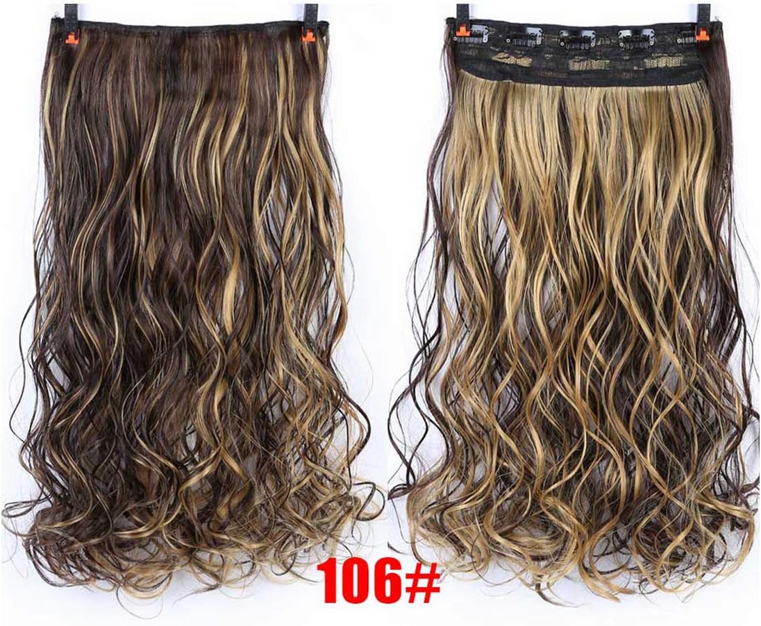 Clip in Hair Extension 24 inches Blonde Black Full Head Synthetic Curly Wavy Hairpiece Hair Pieces Headwear,106