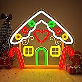Vveikea Gingerbread Houses Neon Sign Neon Christmas Sign Dimmable Neon Lights Lighted Gingerbread House Xmas Light Up Sign Led Christmas Window Decorations