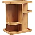 Lavish Home Makeup Organizer - Rotating Eco-Friendly Compact Modern Bamboo Skincare Cosmetic and Vanity Carousel for Bedroom, Bathroom, and Dorm