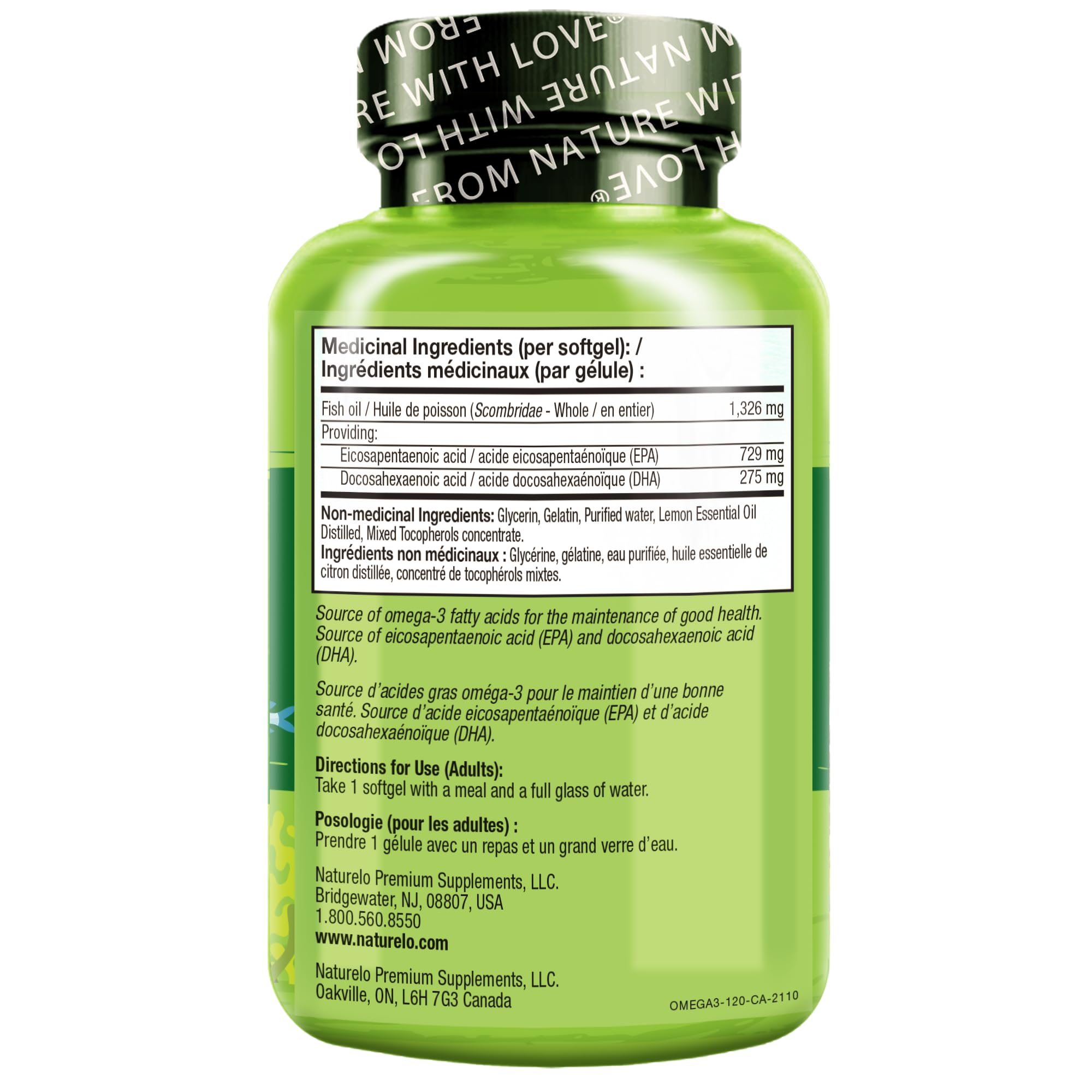 NATURELO Burpless Omega 3 Fish Oil Supplement - 1100mg Triglyceride Omega-3, EPA + DHA, Liquid Fish Oil for Heart, Eye, Brain, Joint Health - 120 Softgels, 4 Months Supply