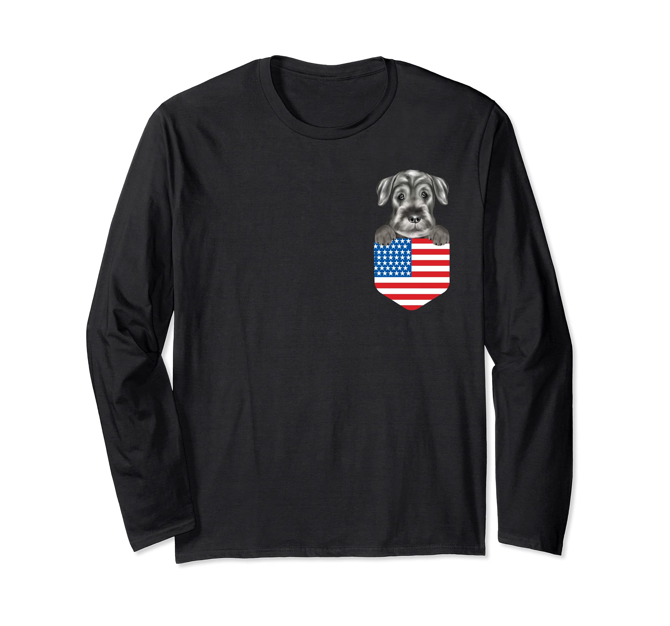 America Flag Standard Schnauzer Dog In Pocket Long Sleeve T-Shirt