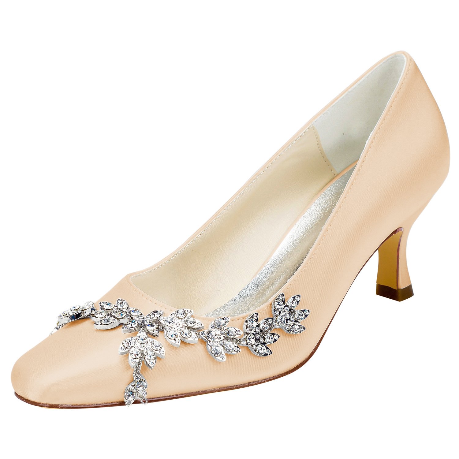 Emily Bridal Crystal Bridal Shoes Kitten Heel Square Toe Pumps Women's Luxurious Slip On Evening Sho
