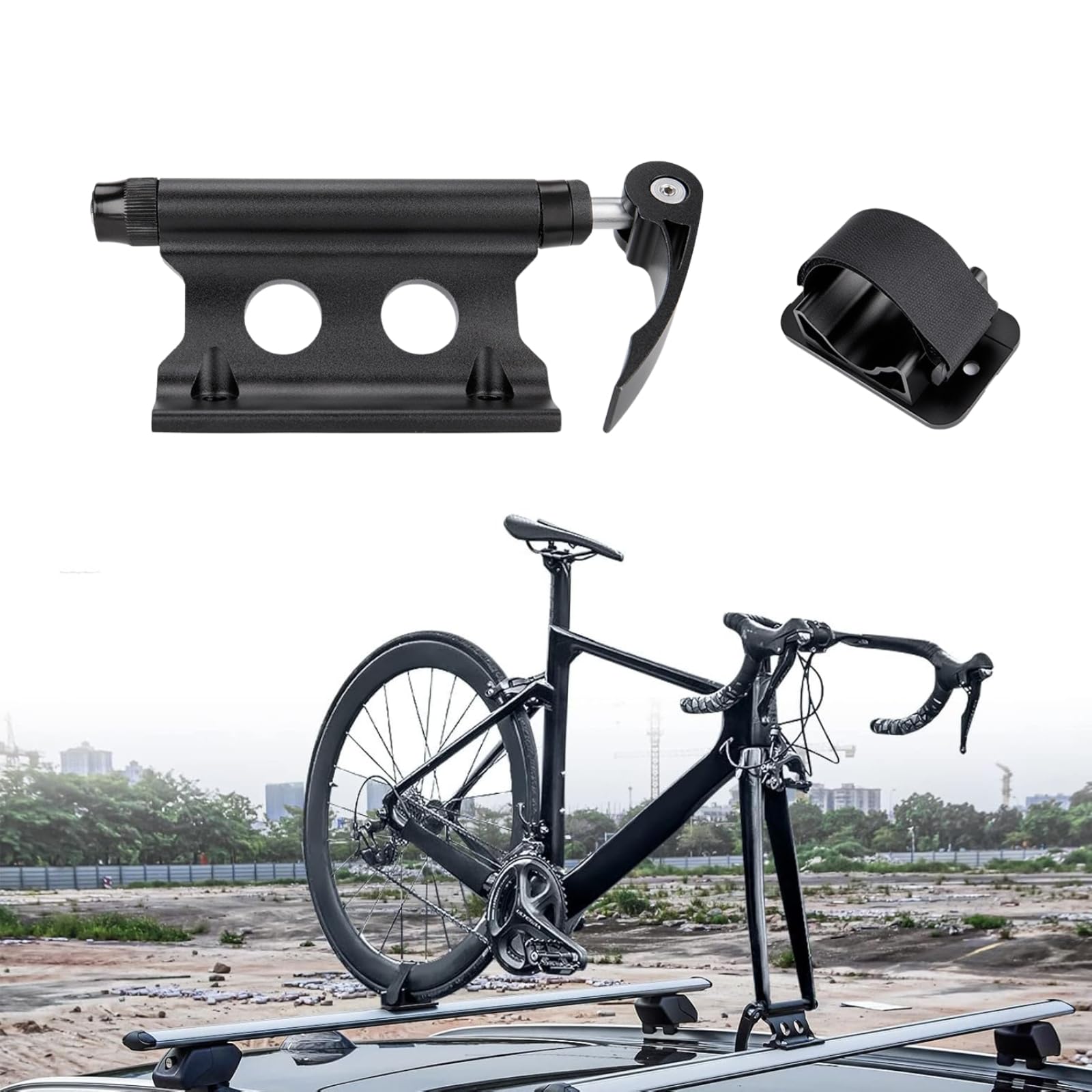 SUBORAWOS Universal Bike Block Fork Mount, Quick Release Fork Block Mounts, Bike Rack Carrier, Aluminum Alloy Bicycle Car Roof Mount Rack (Black)