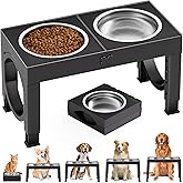 XiaZ Elevated Dog Bowls, 5 Heights Adjustable 9|11|12|14in Dog Raised Bowl Stand with Two 1L Stainless Steel Dogs Food and Wa