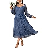 SCOMCHIC Womens Plus Size Cocktail Dress Wedding Guest Lace Long Sleeve Formal Party Maxi Dresses