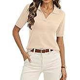 Zeagoo Women's Short Sleeve Polo Sweater V Neck Knitted Spring Casual Work Tops Loose Pullover Shirt