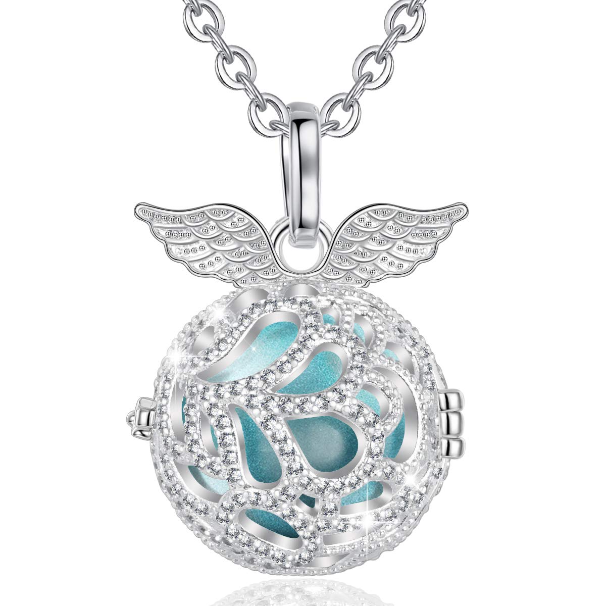 AEONSLOVE Chime Ball Pregnancy Pendant Necklace Angel Wing Music Wishing Bola Locket for Mom Baby Best Jewellery Gift