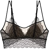 SilRiver Lace Wireless Bralette Minimizer Bra Top with Silk Cups Longline Padded Bralette for Women All Day Comfort