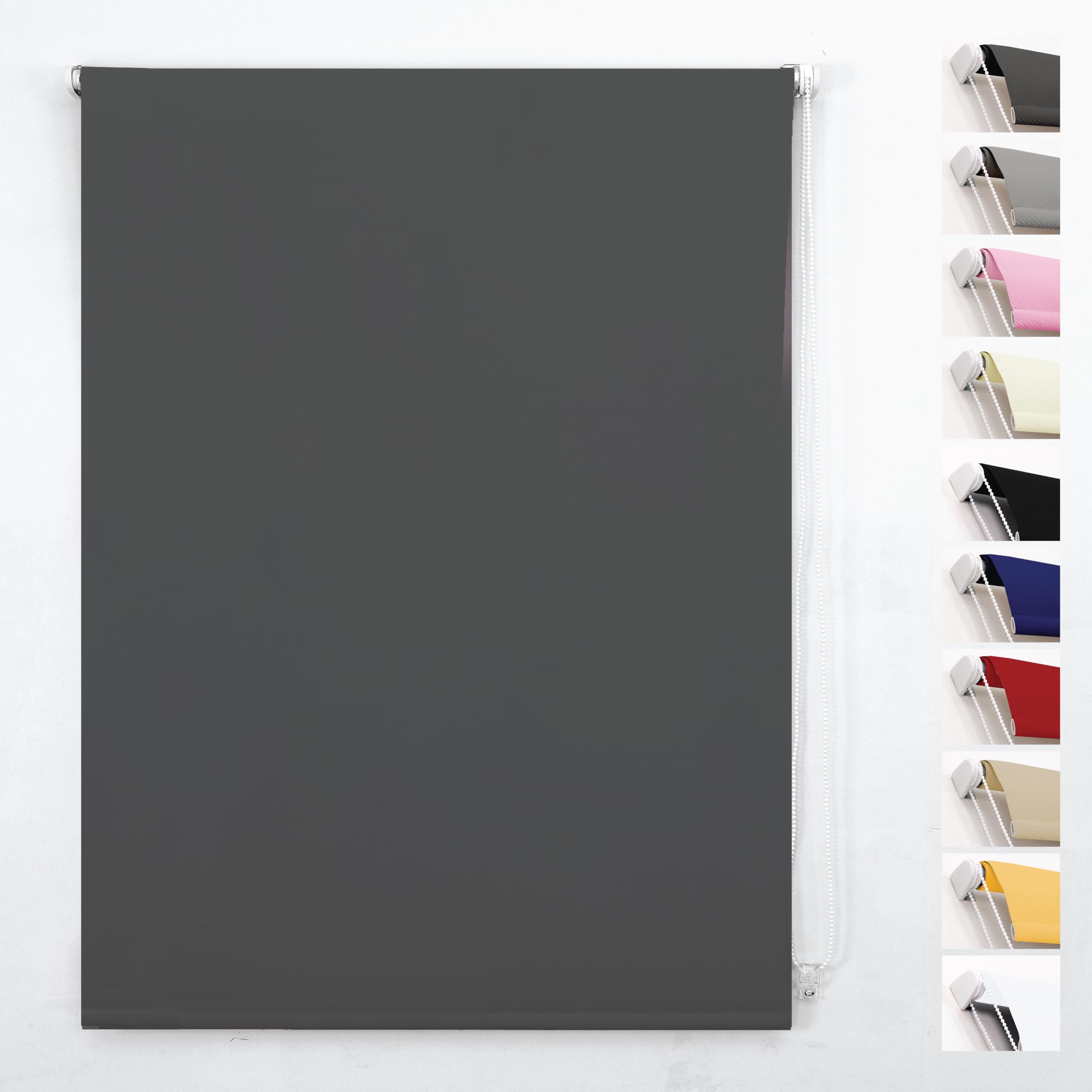 Funky Gadgets Blackout Roller Blinds Window Shades Easy Fit Thermal Roller Blind 3 Pass Black Out Fabric for Room Darkening Trimmable Child Safe Metal Tube Charcoal Grey (60cm Wide x 165cm Drop) — image 1