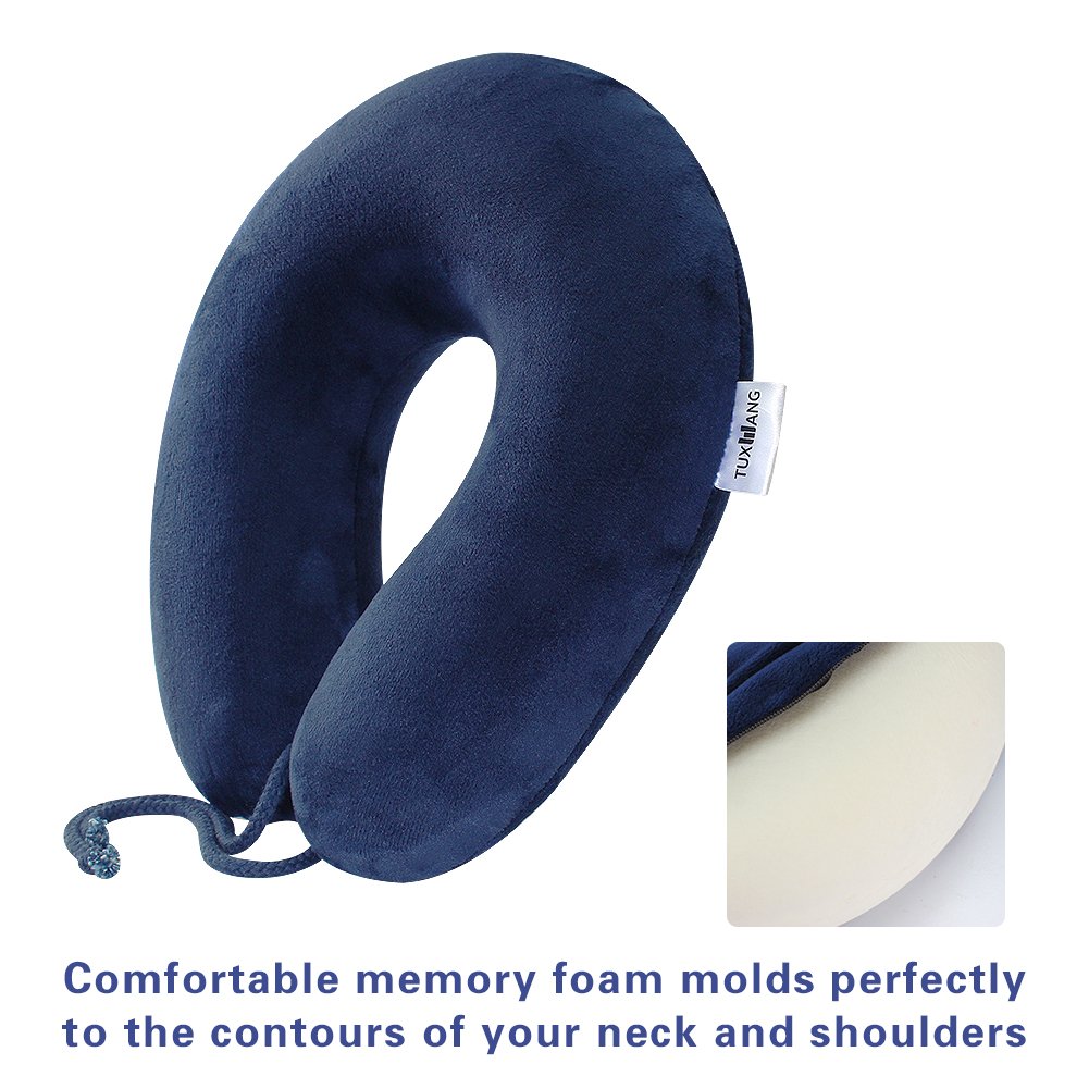 TUXWANG Travel Pillow Memory Foam Neck Support Pillow for Train, Airplane, Car, Bus or Camping, Airplane Neck Pillow Travel Pillow