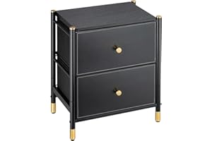 FLYJOE 2 Drawer Nightstands for Bedroom - Small Bedside Dresser with PU Leather Front Bins- Stylish End Table and Night Stand Furniture - Perfect for Closet, Bedroom, Nursery -Black