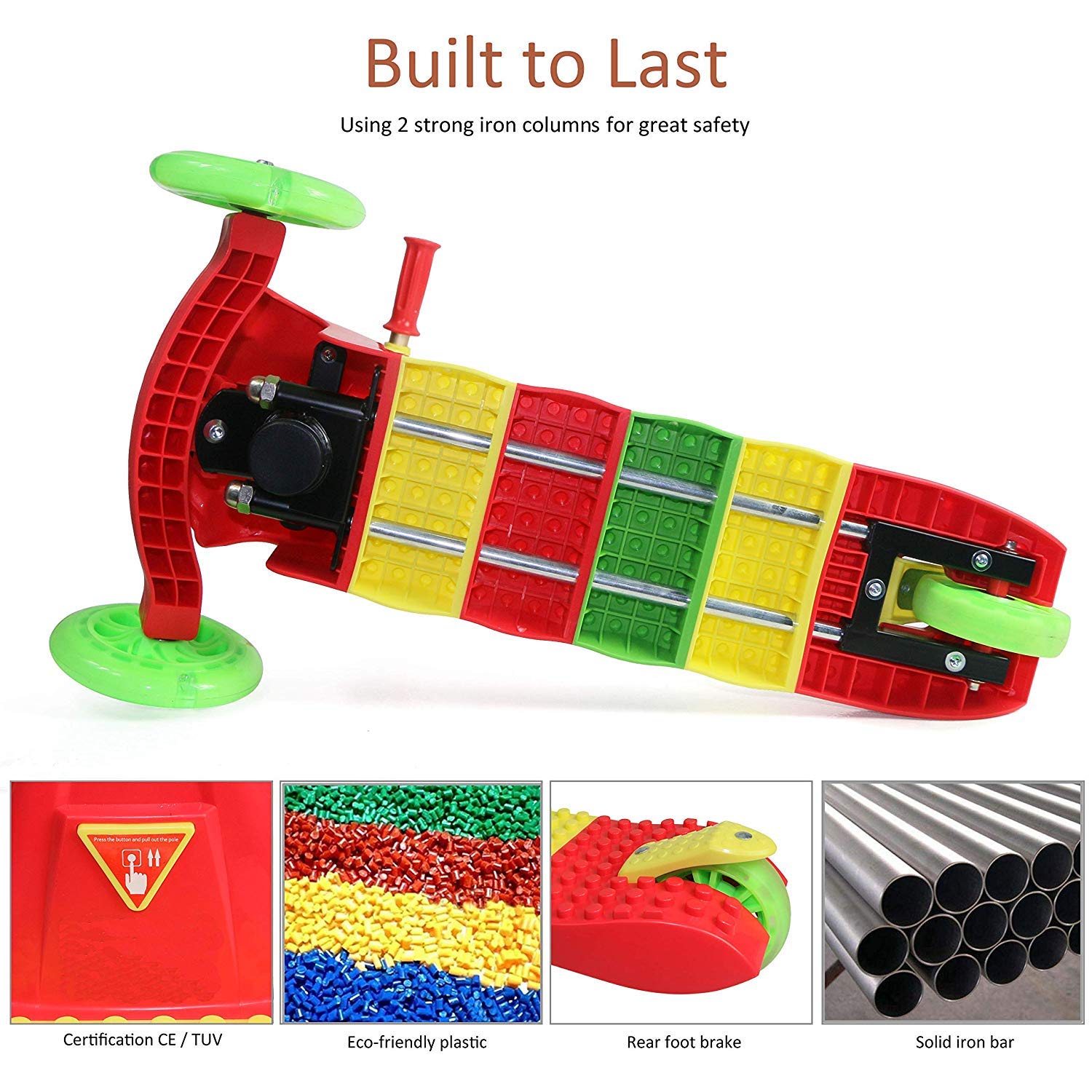 Fvino Scooter for Kids Premium 3 Wheel Kick Scooter for Ages 3-14 with Mute flash Light-Up Wheels DIY Splicing Design ，Adjustable Handles & Lightweight Construction， Load capacity up to 80KG