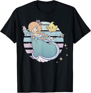 Super Mario Rosalina and Luma Striped Background Portrait T-Shirt