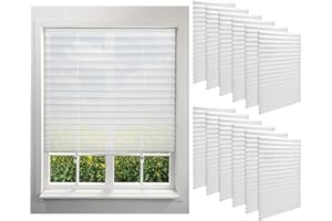 Kigley 12 Pack Filtering Temporary Blinds for Windows, 35 x 71 Inch Cordless Pleated Light Filtering Fabric Shade Self Adhesive Pleated Window Shade with 24 Clips, Easy to Cut and Install (White)