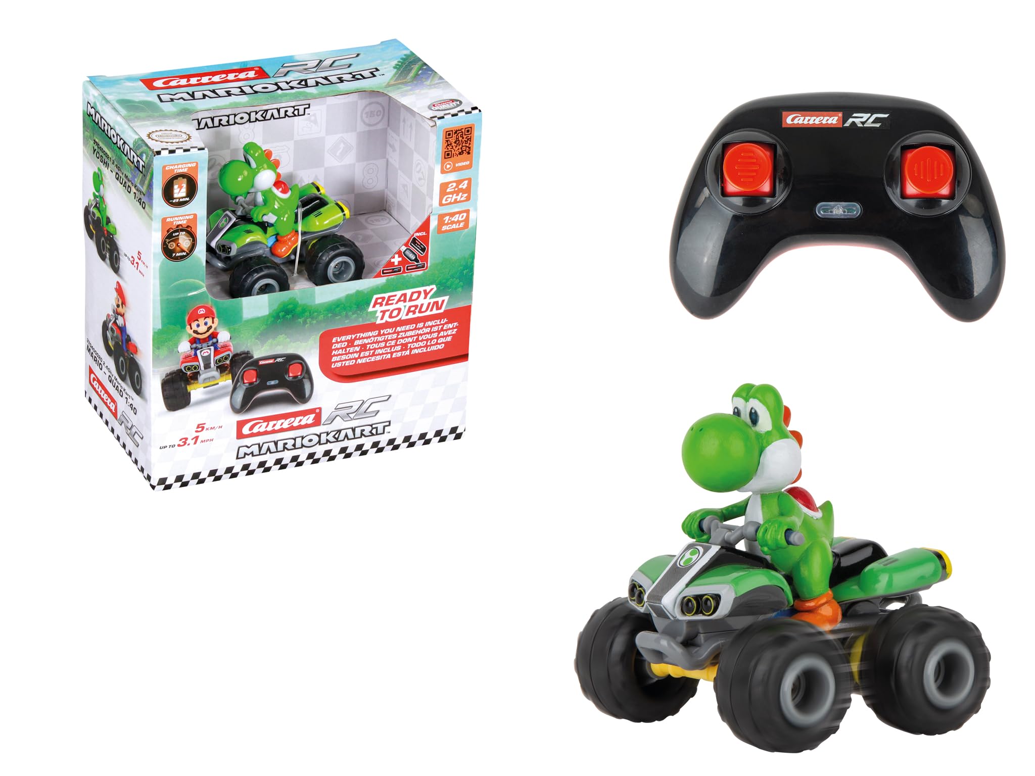 Carrera RC Mario Kart 370400021 RC Mario Kart, Yoshi - Quad With Precise 2.4GHz Control,1:40 Scale, Up To 5 Kmh, 8cm In Length, Ready-To-Run, Suitable For Ages 6 Years+