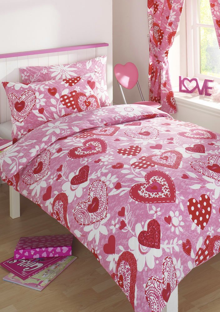 SINGLE SIZE GIRLS PINK LOVE HEARTS DUVET COVER BED SET Amazon.co.uk