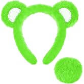 Toulite Bear Ears Headband and Tail, Halloween Bear Costume | Colorful Bear Ears with Tail, Fluffy Bear Animal Cosplay Accessories for Halloween Party, Soft Animal Headwear Outfit