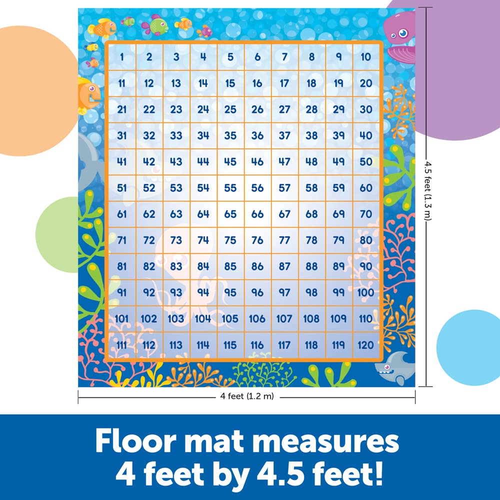 Learning Resources Make a Splash 120 Mat Floor Game - Math Manipulatives, Addition and Subtraction Board Games , Classroom Must Haves, Homeschool Supplies, Montessori Gifts for Boys and Girls
