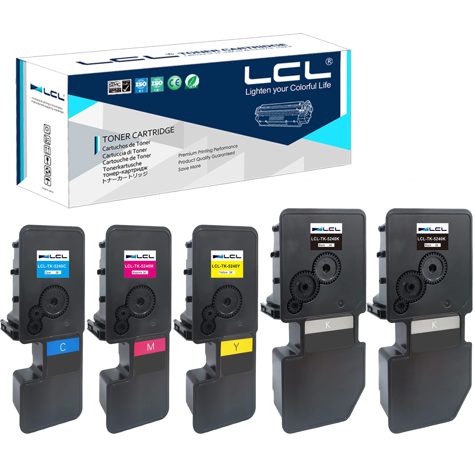 LCL TK-5240 TK5240 Toner Cartridge Replacement for Kyocera TK-5240 TK-5240K TK-5240C TK-5240M TK-5240Y Replacement for Kyocera ECOSYS M5526 M5526cdw M5526cdn P5026 P5026cdn P5026cdw (5 Pack 2KCMY)