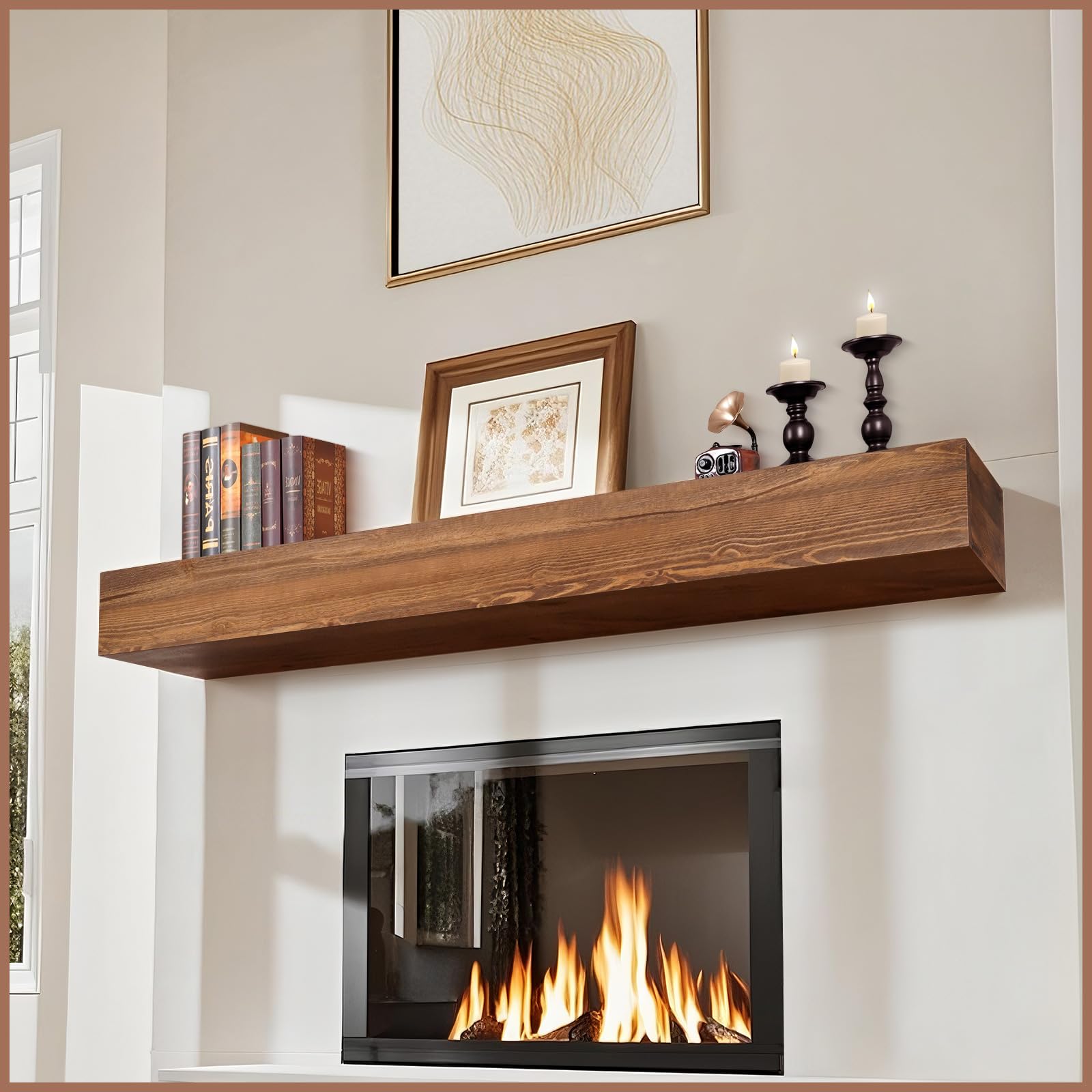 Photo 1 of G GOOD GAIN Fireplace Mantel 72 inch - Solid Wood Mantel Shelf Handcrafted Rustic | Floating Mantle Shelves Decor for Wall, Bedroom, TV, Books, Livingroom?DarkWalnut?