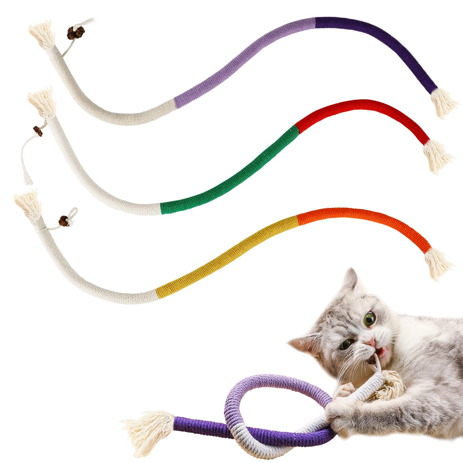 YANGCHUN Catnip Toy Bite Rope 3 Pcs - Cat toys, Interactive Cat Toy for Indoor Cats Adult, With Gall Fruit for Cat Playing Chewing Teeth Cleaning, Adult Cat Kitten Teething Chew Toy