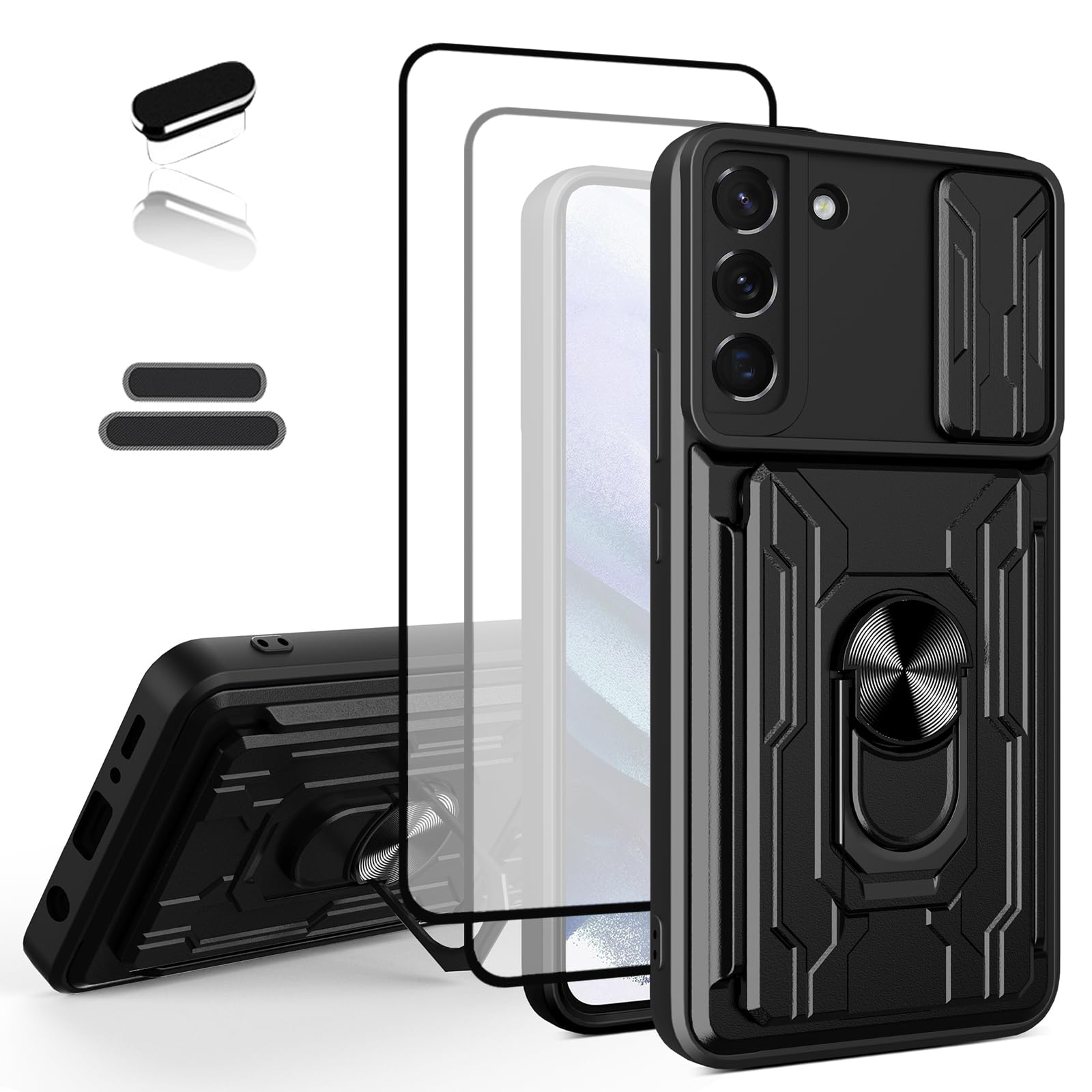 Photo 1 of LMDAMZ Wallet Case for Galaxy S22 Plus/S22+, Credit Card Slot Sliding Door Hide Portable Design, Heavy Duty Double Layer Cushioned Rubber Bumper Protection Suitable for S22 Plus 6.6 Inches Male-Black