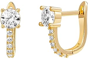 PAVOI 14K Gold Plated 925 Sterling Silver Post Cubic Zirconia Huggie Earrings | Small Gold Hoop Earrings for Women | CZ Stud Cuff Earring