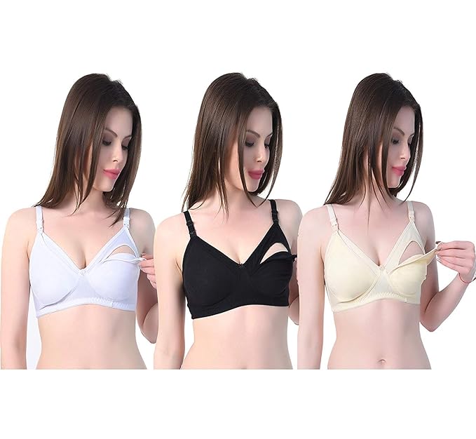 Non-Padded Breastfeeding Nursing Bra Clip Down Maternity Bra for Womens (Pack of 3)