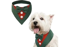 FUAMEY Dog Tuxedo Christmas for Small Dogs,Dog Formal Suit Dogs Attire Pet Bow Tie Puppy Party Costumes Cat Tux Outfits Pets Bandana Cosplay Adjustable Bowties Christmas Green Red S