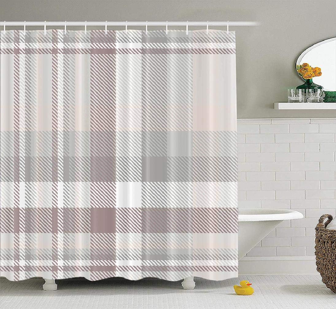 Hdmly Grey Check Plaid Shower Curtain,HdmlyPlaid Gray Pink Purple and