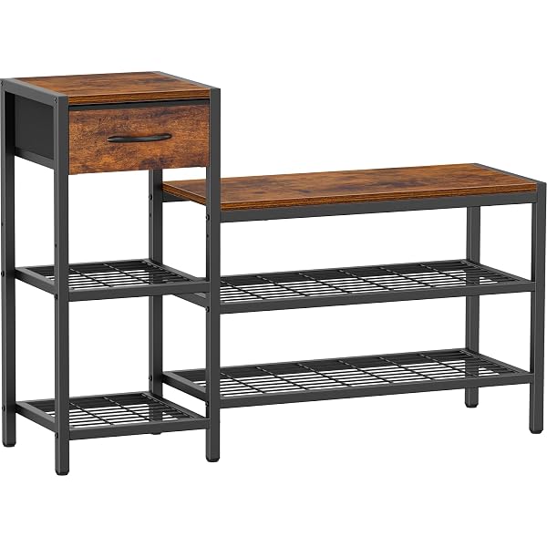 SNUGHOME 39.4″ SHOE STORAGE BENCH WITH DRAWER, 3 TIER ENTRYWAY BENCH WITH SHOE STORAGE, ADJUSTABLE SHELF SHOE RACK WITH SEATING FOR ENTRYWAY, FRONT DOOR, LIVING ROOM