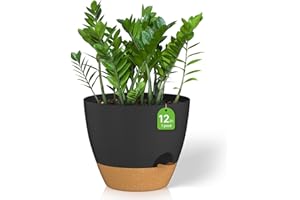 ZMTECH 1 Pack 12 Inch Plant Pots with Watering Lip Self Watering Planters with Drainage Holes and Removable Saucer Plastic Fl