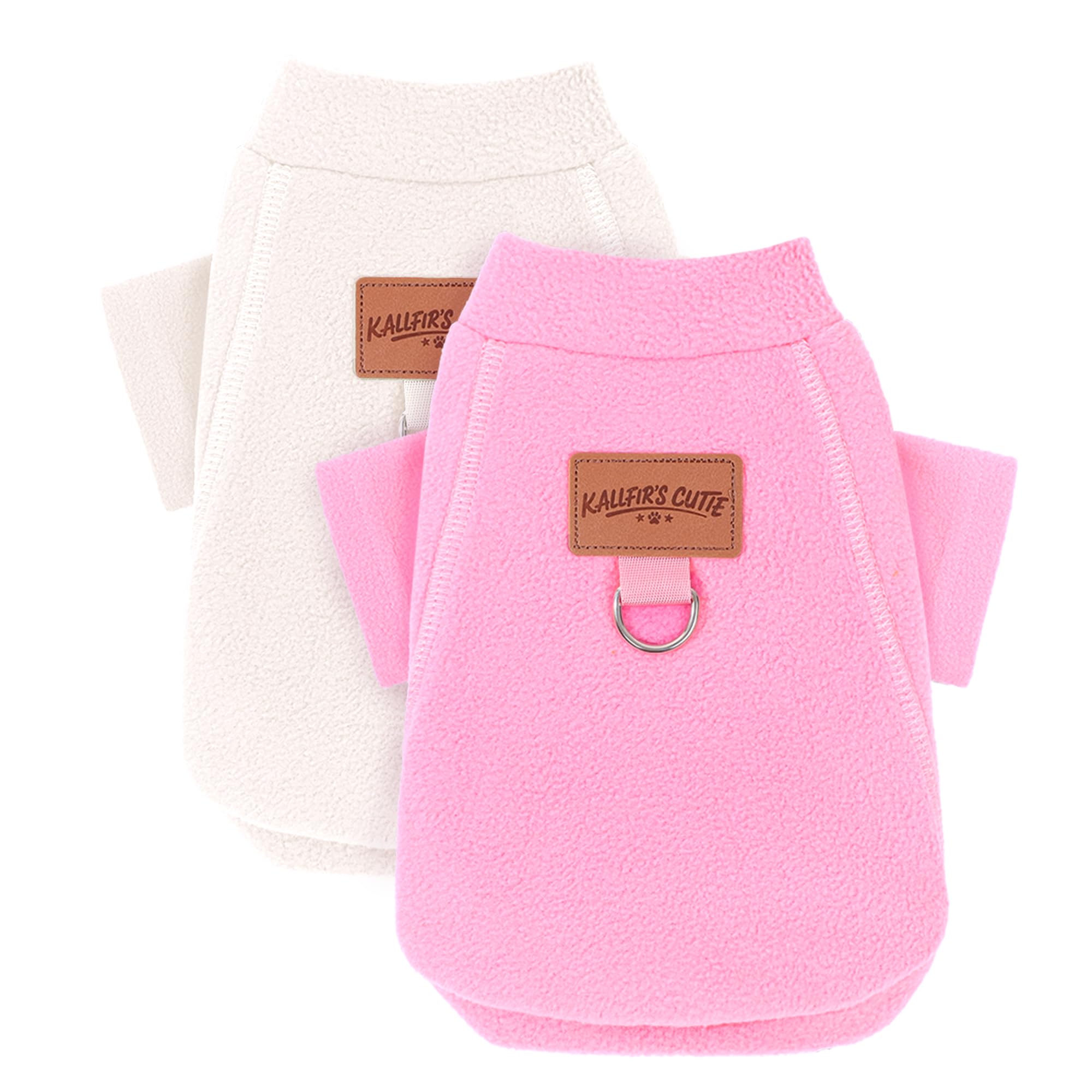Photo 1 of 2 Pieces Dog Sweater Fleece Dog Winter Clothes for Small Dogs Boy Girl Turtleneck Puppy Sweatshirt Pet Clothing Pullover Sweaters Cat Apparel (Beige+Light Pink, Small)