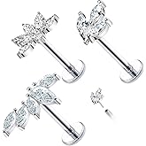 FLOGWE 16G 316L Pushin Lip Rings Heart Nose Stud Rings Leaf Nose Rings Top Push in Threadless Surgical Steel Flat Back Lobe Helix, Tragus, Conch Cartilage Earring Piercing Jewelry