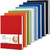 ViVin 8 Pack A5 Hardcover Lined Notebook,192 pg College Ruled 5.5x8.3 | Bulk notebooks for work,office &amp; professional use,Waterproof faux leather,lay-flat elastic closure