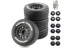 Chanmoo 1/10 RC Short Course Truck Tires And Wheels With 12mm 14mm 17mm Hex 113mm 1/8 Rubber Tyres For 1/8 or 1/10 Scale On Road Car HSP Sonic 94102 GT PTG-2 Tamiya TT02 RC Racing Car 4PCS (Black A)