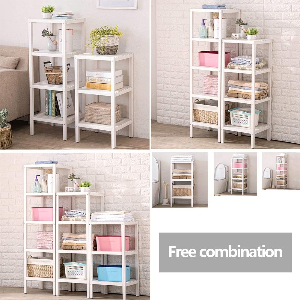 IOTXY Bathroom 3-Tier Towel Shelves, Pure Nature Solid Wood Storage Rack, Shower Room Floor Shelf, Multifunctional Organizer, Easy Assembly, White: Kitchen & Dining