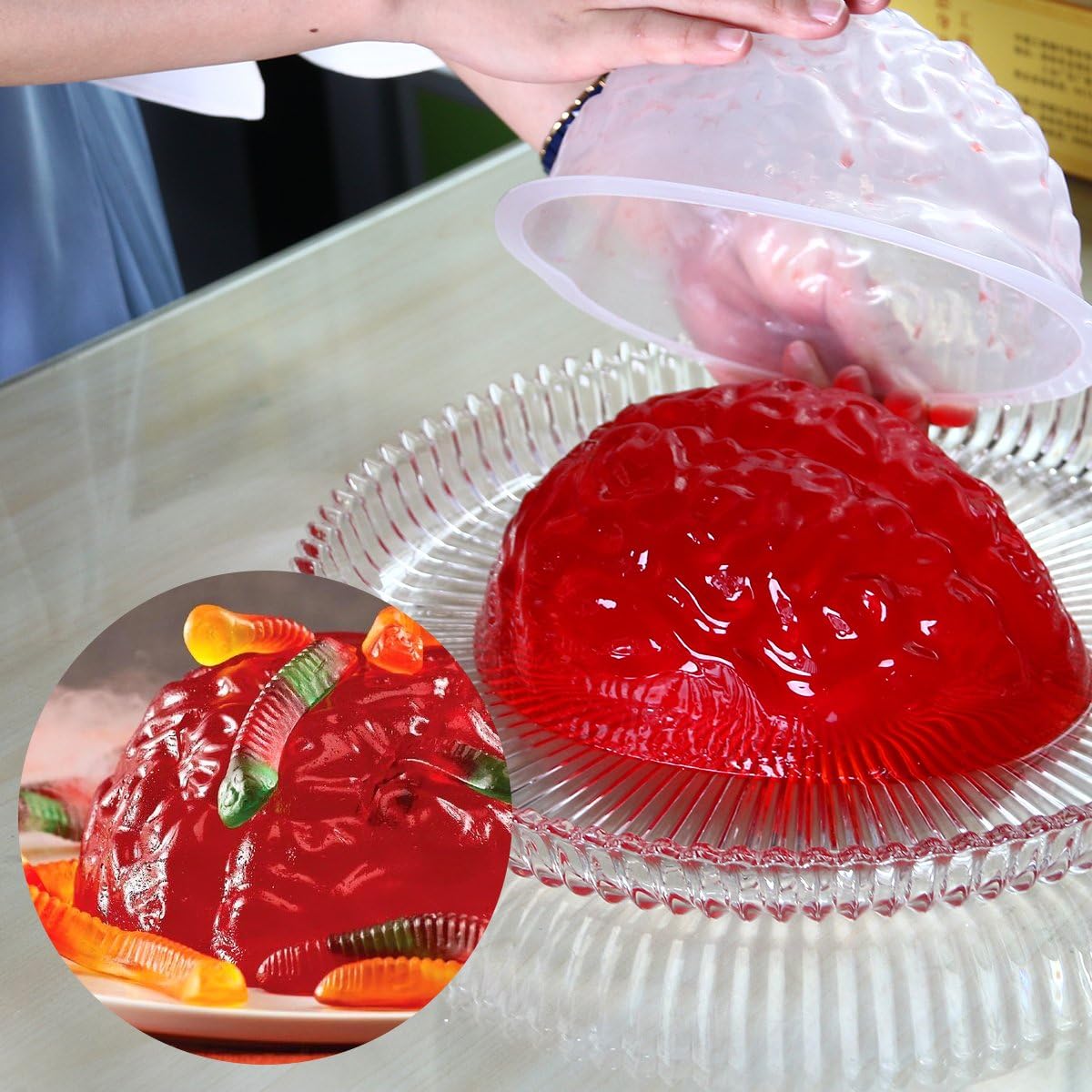 BESTonZON 2 Pack Brain Jelly Mould and Silicone Mould for Halloween or Pirate Themed Parties, Transparent - Image 3