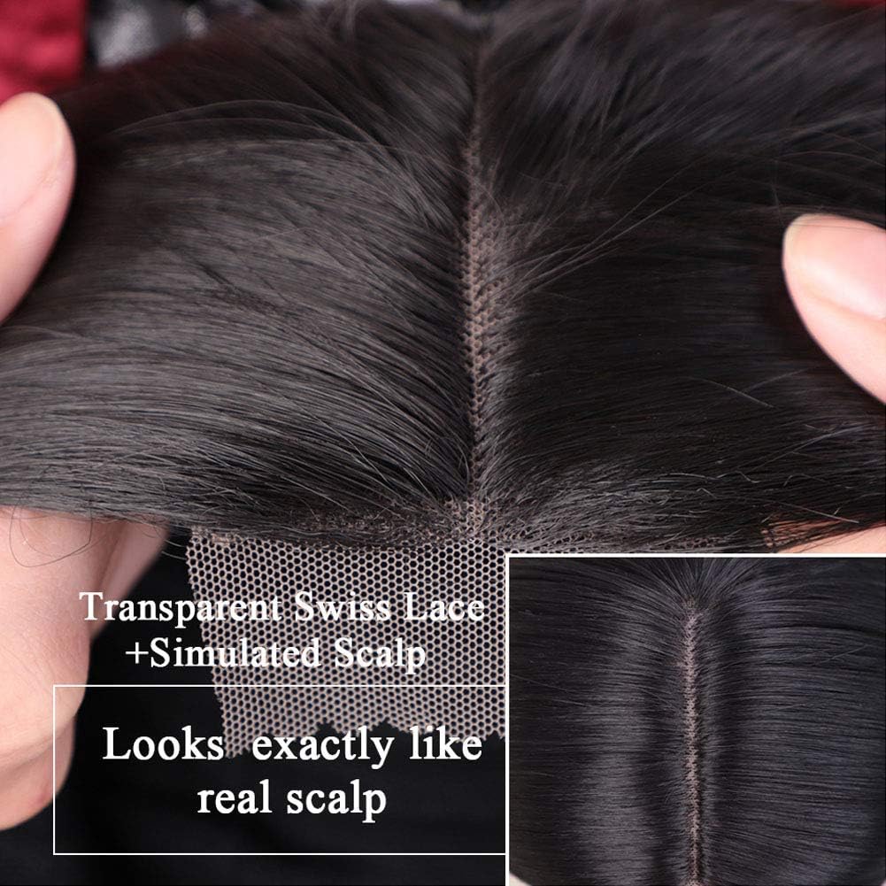 PORSMEER Natural Looking Wig Glueless Lace Hair Line Long Black Synthetic Heat Resistant Wigs for Women Ladies Silky Straght Middle Parting Wig,26 Inch - Image 3