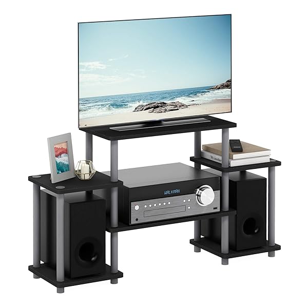 FURINNO TURN-N-TUBE NO TOOLS ENTERTAINMENT TV STANDS, BLACK/GREY