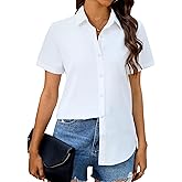 siliteelon Chiffon Button Down Shirts for Women Short Sleeve Dress Shirts for Women Casual Button Up Shirt Tops Blouses