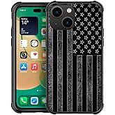 ZHEGAILIAN Compatible with iPhone 14 Case, Black and White American Flag Cases, Tempered Glass Back+Soft Silicone TPU Shock Protective Case for Apple