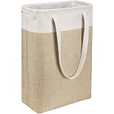 i BKGOO Laundry Basket with Handles Beige&amp;Khaki-Slim Laundry Bin Collapsible Dirty Clothes Basket Narrow Laundry Bag Foldable Dirty Hamper for Camping, Dorms, Apartments