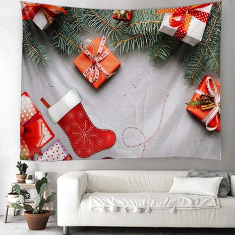 Amazon Co Jp タペストリークリスマス壁掛けクリスマスソックスホームデコクリスマスギフトプリントペストリー 50 0cm ホーム キッチン