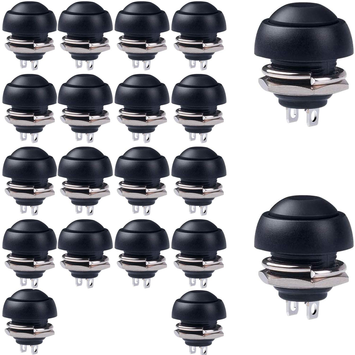 RUNCCI-YUN 20pcs 12mm black Momentary Push Button SPST ON/OFF AC 250V/1.5A 125V/3A, Mini Round Button for Car Trumpet, PC, Table Lamp, Home Doorbell