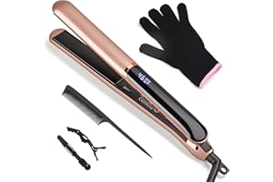 Flat Iron Hair Straightener with Floating Plates Get Shinier & Smoother Hair, 14 Adjustable Temp, Dual Voltage Digital Displa