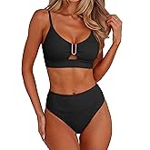 ANRABESS Bikini Sets for Women Summer High Waisted 2 Piece Bathing Suit Ribbed U-Wire Cutout Swimsuit Beach Vacation 2026